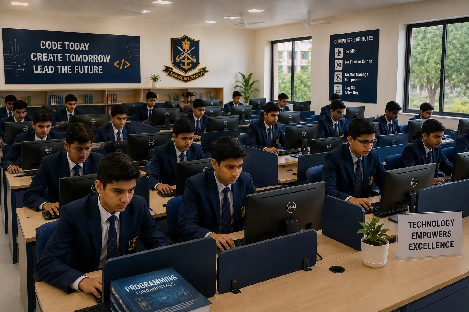 Cadets concentrating on their studies